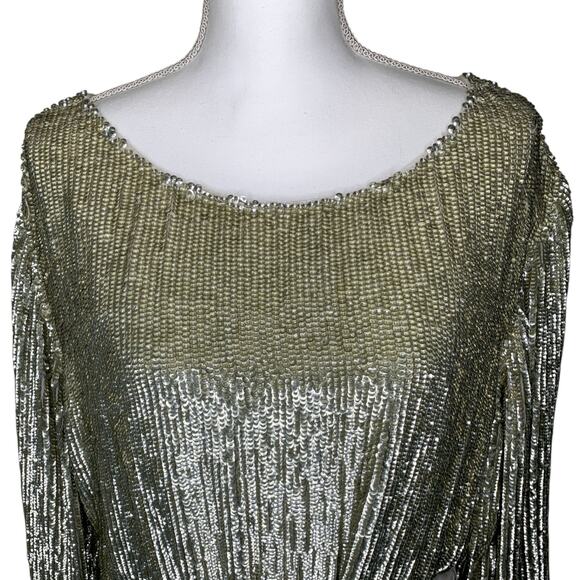 Retrofête Selma Champage Sequin Split Sleeve Keyhole Belted Robe Mini Dress - Picture 9 of 16